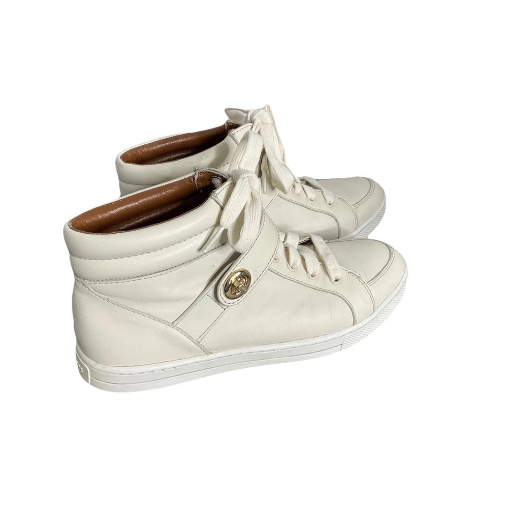 Coach Pembroke Off White Leather High Top Sneakers Turnlock Gold Hardware 7.5B - Picture 4 of 10